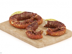 木板上的椒盐卷饼C4D模型 Pretzels on Wooden Board