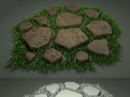 高精度石板草坪路面C4D模型 Pavers Grass