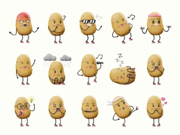 15个可爱的土豆马铃薯卡通动漫角色模型Potato Character Face 3D Icon