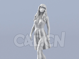 低面多边形卡通人物走路的长裙女孩模型