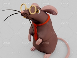 C4D系领带戴眼镜的胖老鼠卡通动物角色模型 rat 3d model