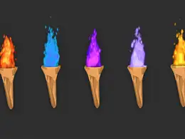 C4D低面多边形燃烧的火炬动画工程 Low poly Torc flame animation C4D file