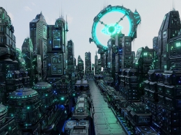 超未来科技感智能低多边形未来科幻巨型都市完整3D模型城市景观含贴图材质支持Blender与多格式下载Future Tech Megacity Low-poly 3D model