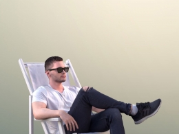 三维扫描写实人物戴墨镜坐休闲椅上的国外男人