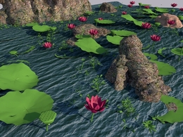荷花池 景观水池C4D模型 Lotus Pond 3d model