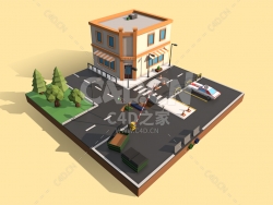 C4D低聚城市道路场景模型下载