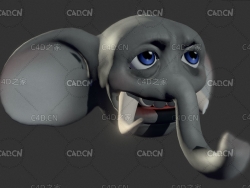 象牙断裂的卡通大象头部C4D模型 Cartoon elephant