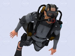 潜水员向前游走姿势动画深海潜水蛙人C4D模型DiverHunter-swim