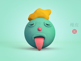 吐舌头的橡皮泥卡通玩偶头像C4D模型 Cartoon doll head