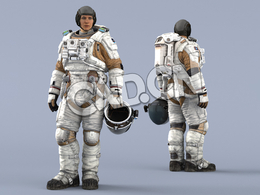 站立左手拎头盔白色航天服年轻女性太空宇航员Idle Helmet Pilot Holding