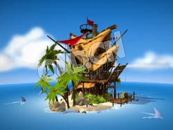 C4D卡通海盗岛模型 Pirate Island Cargo Bay