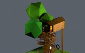 多边形树屋C4D模型 Tree House