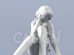 低面多边形卡通人物坐地上画画的女人模型