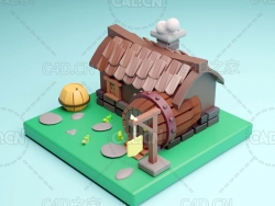 卡通小木屋C4D模型Cartoon Village House 3D Model