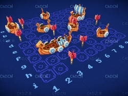 低面多边形像素化卡通赛龙舟棋盘游戏C4D模型