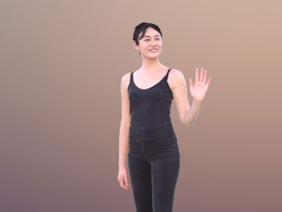 三维扫描写实人物挥手打招呼的年轻女孩