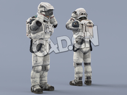 戴头盔的白色太空服大胡子男性宇宙飞行员idle Helmet Scifi PutOn