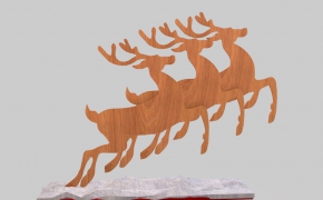 圣诞摆件：平面木雕驯鹿C4D模型 Wood carving reindeer 3D model