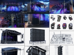 高品质音乐会舞台音箱灯光扬声器讲台3D模型素材库Concert Scene v1