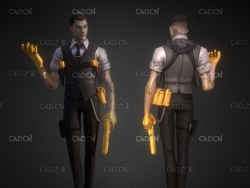 纹身的年轻男杀手卡通人物C4D模型 Cartoon character