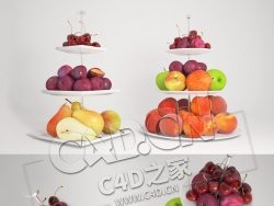 果盘架樱桃李子梨苹果桃子水果架C4D模型 Fruit Etageres