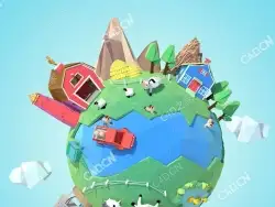 低面绿色地球卡通地球