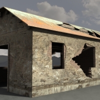 工业设施1-03：破损的厂房/破旧砖房3D模型