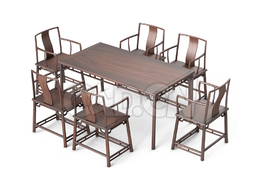 明清风格餐桌椅长桌子圈椅茶台桌七件套中式古典家具