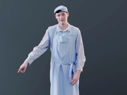 三维扫描写实人物站着用手指的国外年轻男服务员