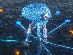 AI机器人大脑科幻人工智能大脑芯片C4D Octane Render创意工程