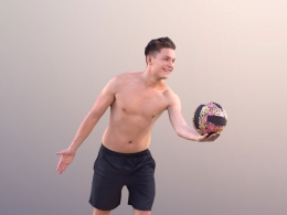 三维扫描写实人物玩沙滩球的上身裸体男人