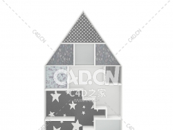 带图案背的屋形架子C4D模型下载 House Shape Shelf with Patterned Back