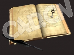 C4D打开的炼金术书鹅毛笔钥匙古董书模型