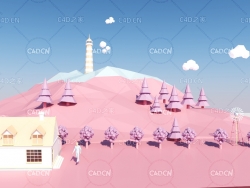 C4D低面多边形山坡场景模型