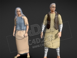 C4D戴眼镜的中东年轻男女卡通人物模型 Haveto The Glasses Publish