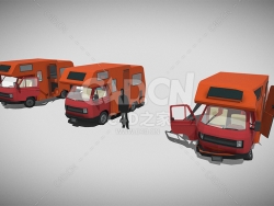 C4D低面卡通带内饰的房车汽车模型下载