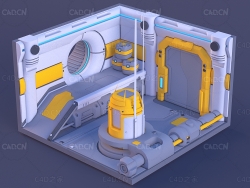 科幻太空舱卡通场景C4D模型corridor