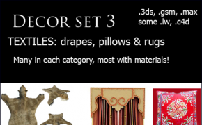 纺织品 窗帘 枕头及地毯3D模型 Decor Set 3: Textiles – drapes, pillows & rugs