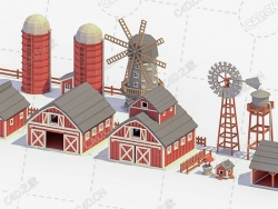 13个低多面卡通农场建筑模型合集Farm Buildings