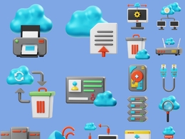 20个人工智能云计算卡通3D图标模型合集Cloud Computing 3D illustartion
