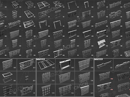 92个科幻墙壁科幻门机甲门窗舱门3D模型 Sci-Fi walls Kitbash Pack 92+ Vol.7