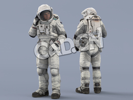 右手检查头盔接收设备的白色太空服年轻男性宇宙航天员Idle Radio