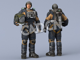 站立右手抱头盔深蓝色太空服年轻女性太空飞行员Idle Helmet Scifi ArmPit