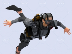 潜水员向前潜水姿势动画深海潜水蛙人C4D模型DiverHunter-dash