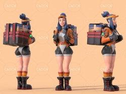 送快递的卡通女孩C4D模型 shipped