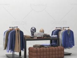 男装衣服专卖区西装裤子衣服架C4D模型