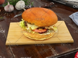 西式快餐：汉堡C4D模型 Hamburger