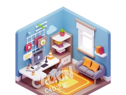 蓝色影视剪辑等距卡通办公场景室内插画图标元素模型 3d workspace illustrations