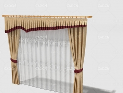 C4D带蕾丝纱窗的客厅窗帘卧室窗帘室内窗帘模型 Curtain 3D Model-40