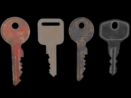 4把破损划痕的生锈钥匙C4D模型 Key